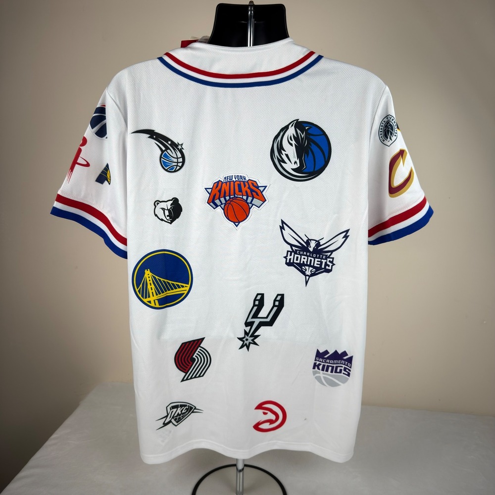 NBA Ultra Game Mens All Over Team Logo Baseball Jersey White Medium New $85 - Picture 2 of 9